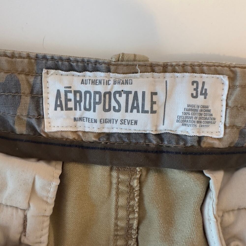 Aeropostale Mens Tan Cargo Shorts Size 34 Pockets Drawstring Utility Casual - Picture 5 of 13